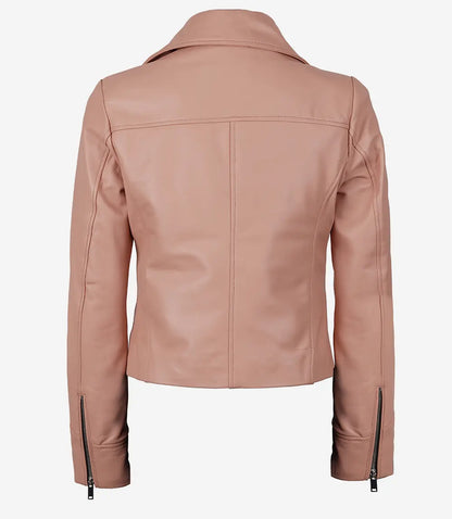 Women's Real Lambskin Leather Pink Asymmetrical Jacket