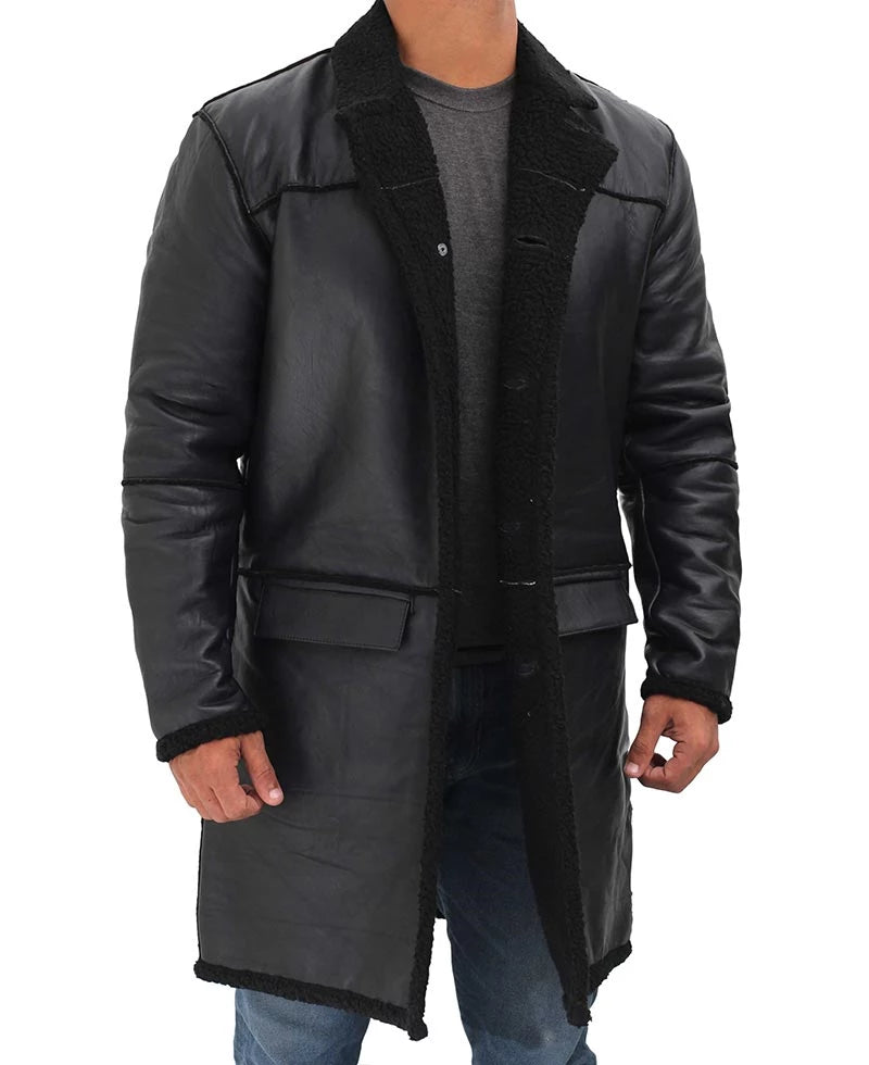 Real Leather Black Sherpa Coat Mens - Winter Coat Max Jackets