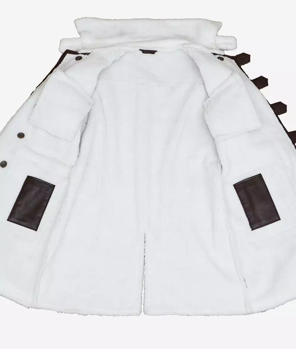 Men's Brown Bane Sherpa Leather Coat - Swedish Winter Coat