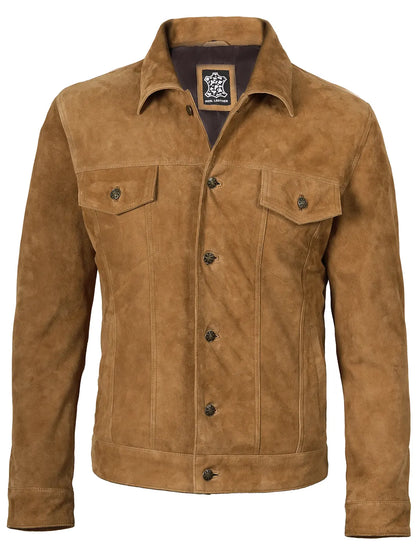 Logan Men's Light Brown Suede Trucker Jacket