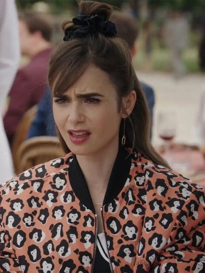 Lily Collins Emily In Paris S03 Orange Bomber Jacket