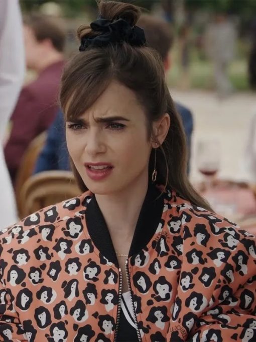 Lily Collins Emily In Paris S03 Orange Bomber Jacket