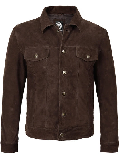 Men's Dark Brown Real Suede Trucker Jacket