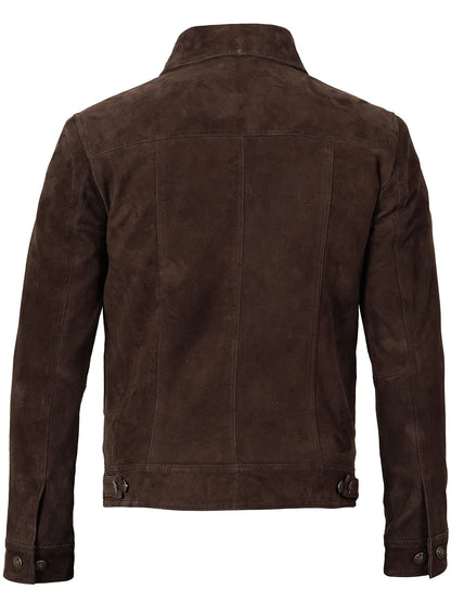 Men's Dark Brown Real Suede Trucker Jacket