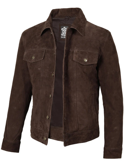 Men's Dark Brown Real Suede Trucker Jacket