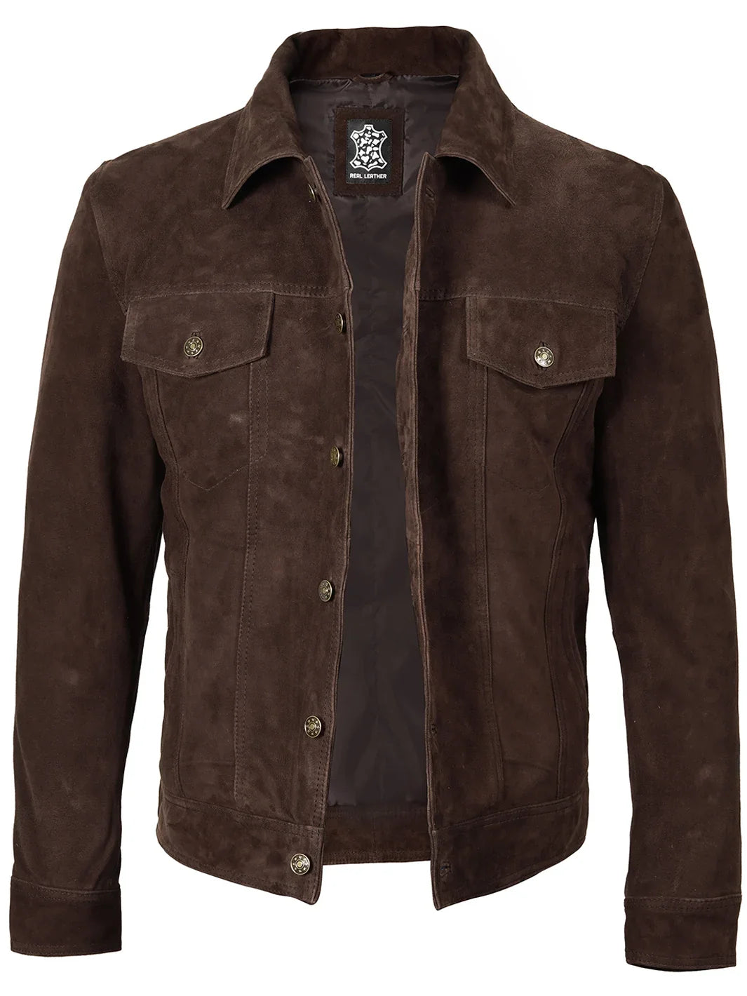 Men's Dark Brown Real Suede Trucker Jacket