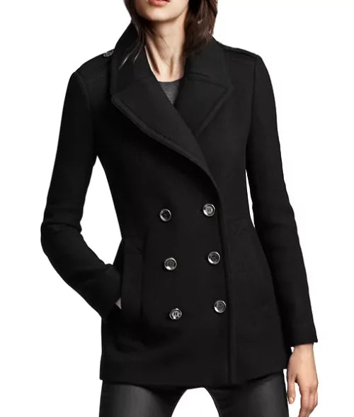 Lyndia Black Wool Pea Coat Max Jackets