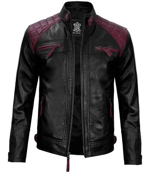 Rollins Men’s Maroon & Black Cafe Racer Leather Jacket Max Jackets