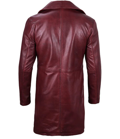 Men's Burgundy Lambskin Leather Car Coat