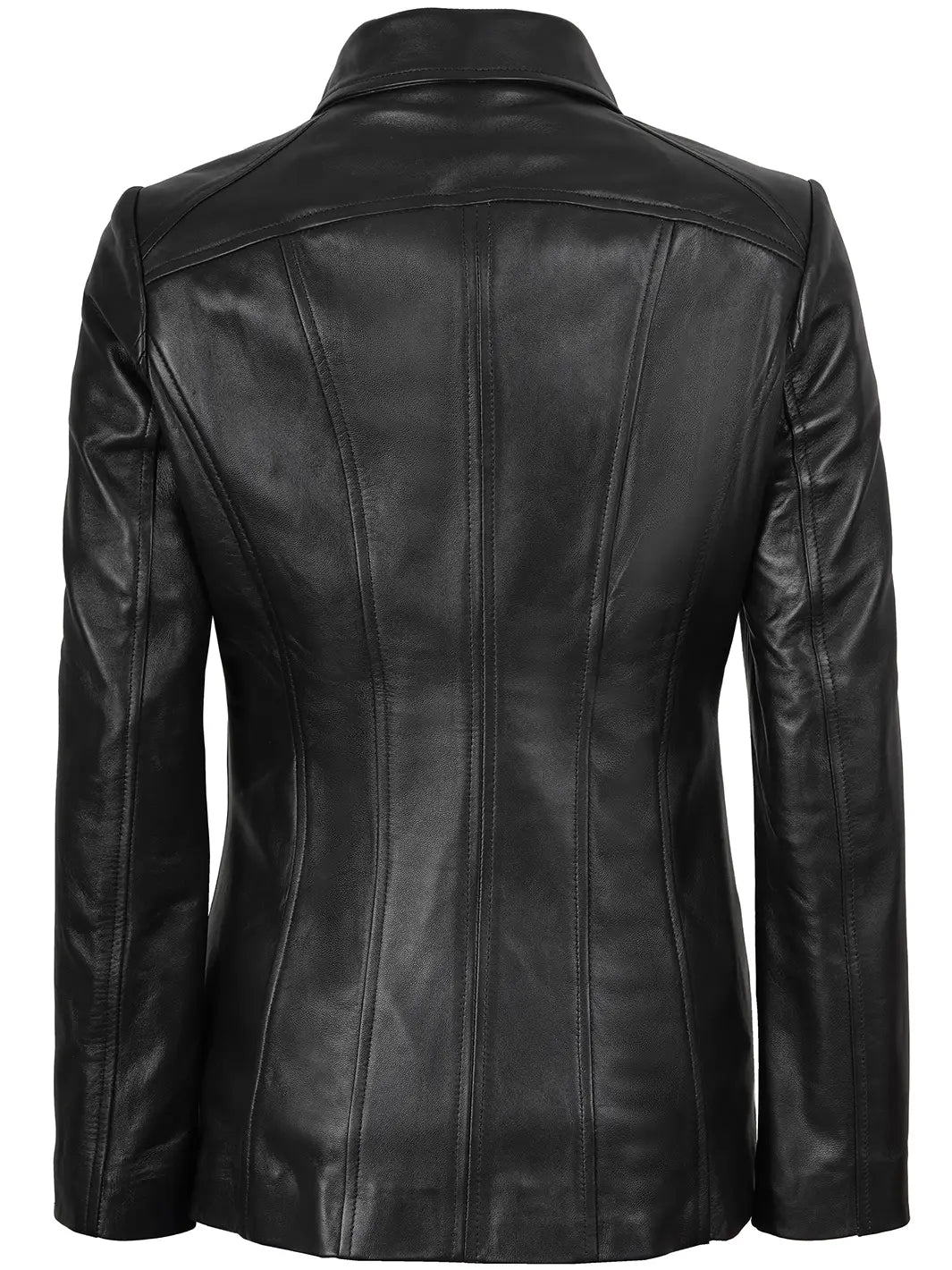 Marsha Women's Shirt-Collar Black Leather Car Coat