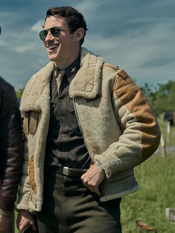 Masters Of The Air Callum Turner B3 Shearling Leather Jacket Max Jackets