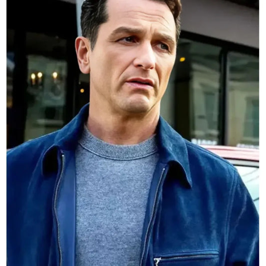 The Beast in Me Matthew Rhys Blue Suede Leather Jacket