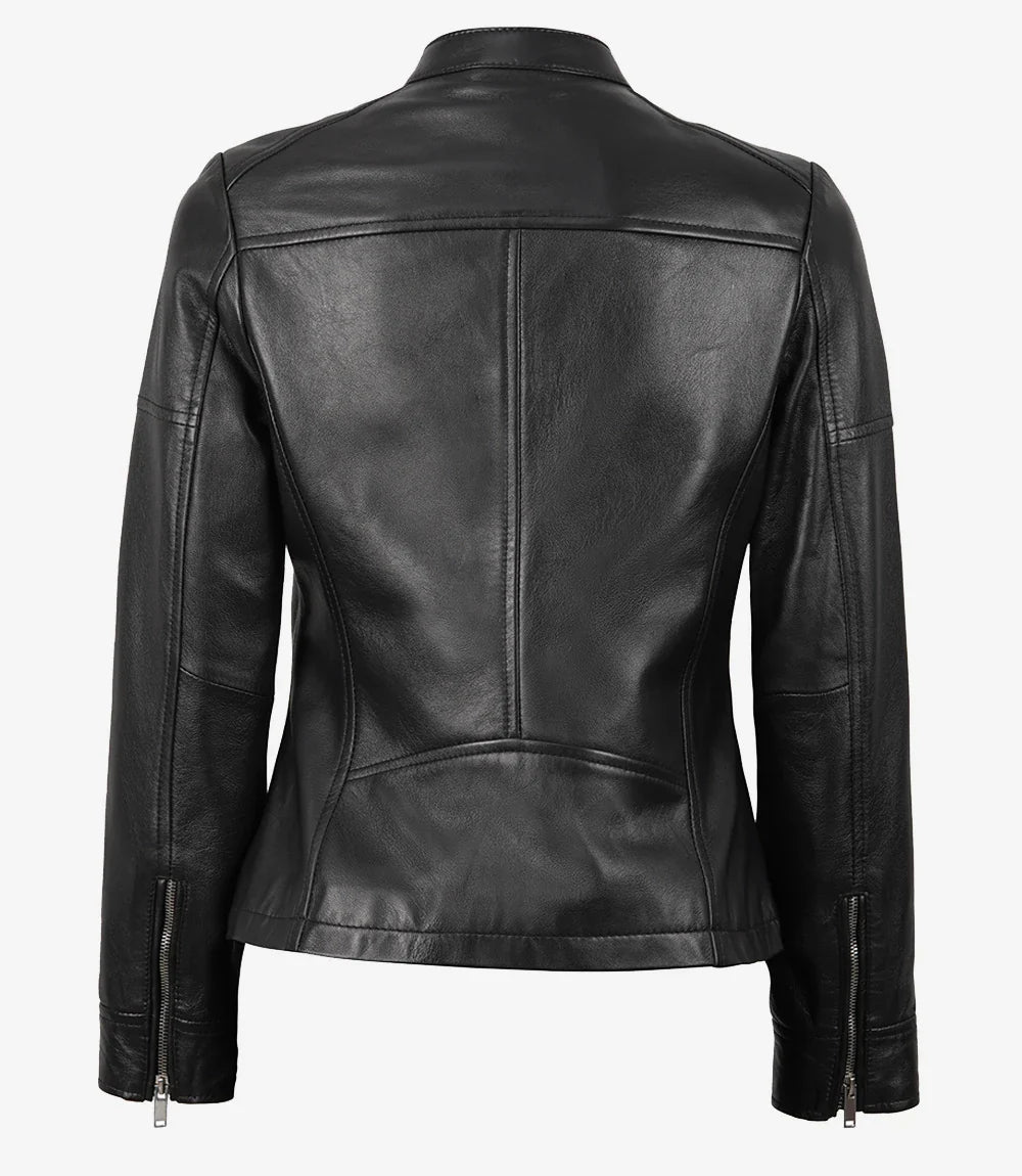 Maude Black Textured Leather Jacket for Women