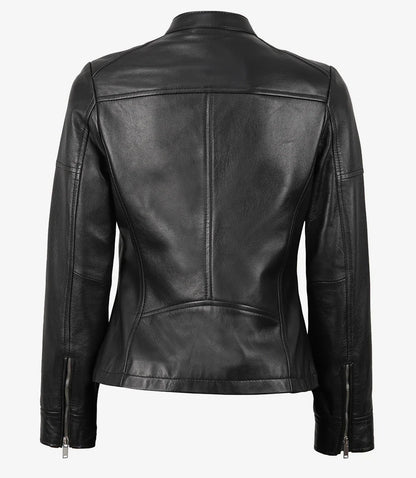 Maude Black Textured Leather Jacket for Women