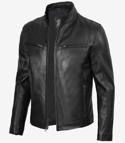 Men's Classic Black Biker Style Leather Jacket
