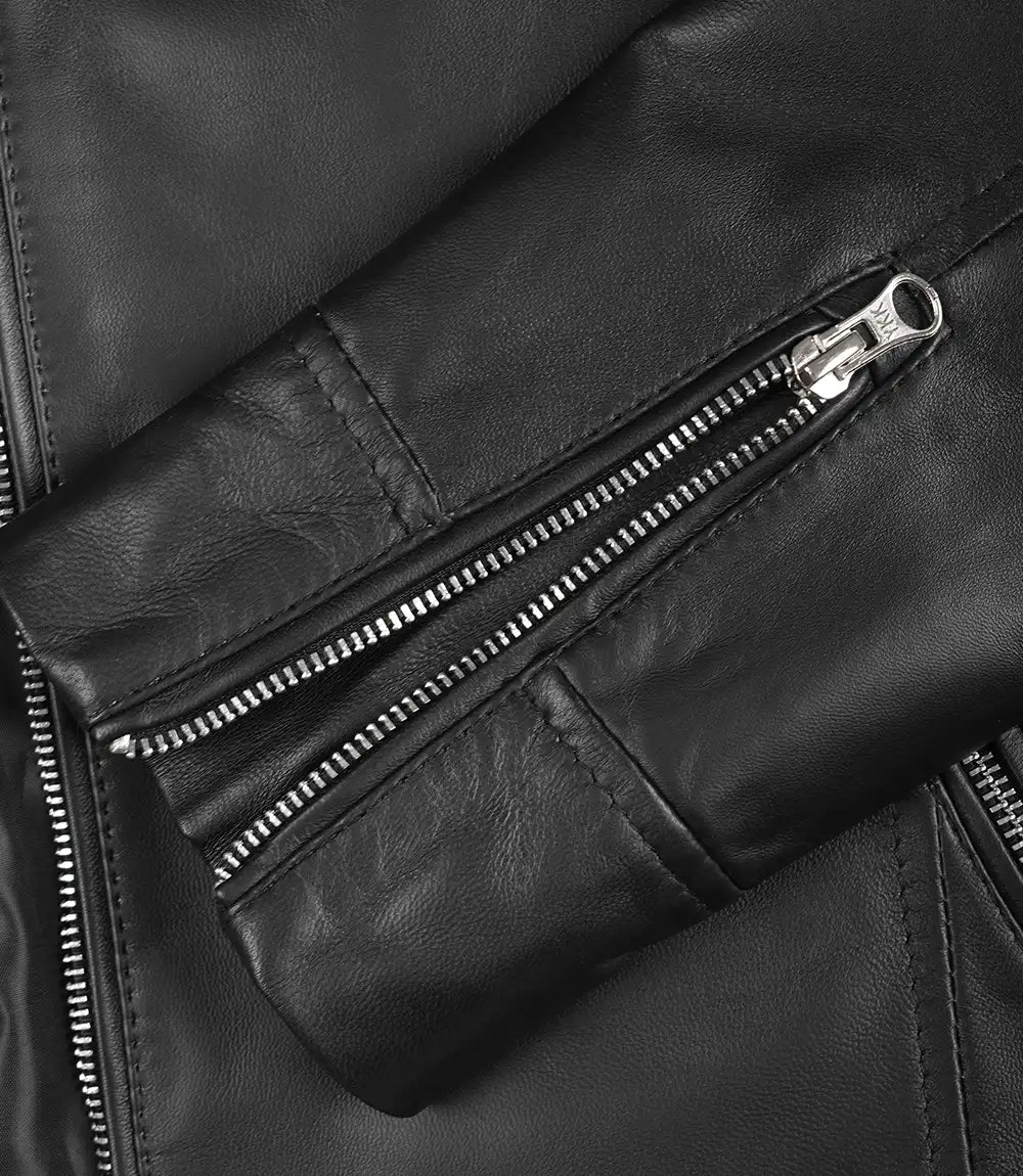 Men's Real Lambskin Leather Black Biker Style Jacket