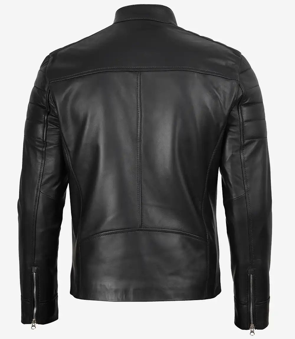 Men's Real Lambskin Leather Black Biker Style Jacket