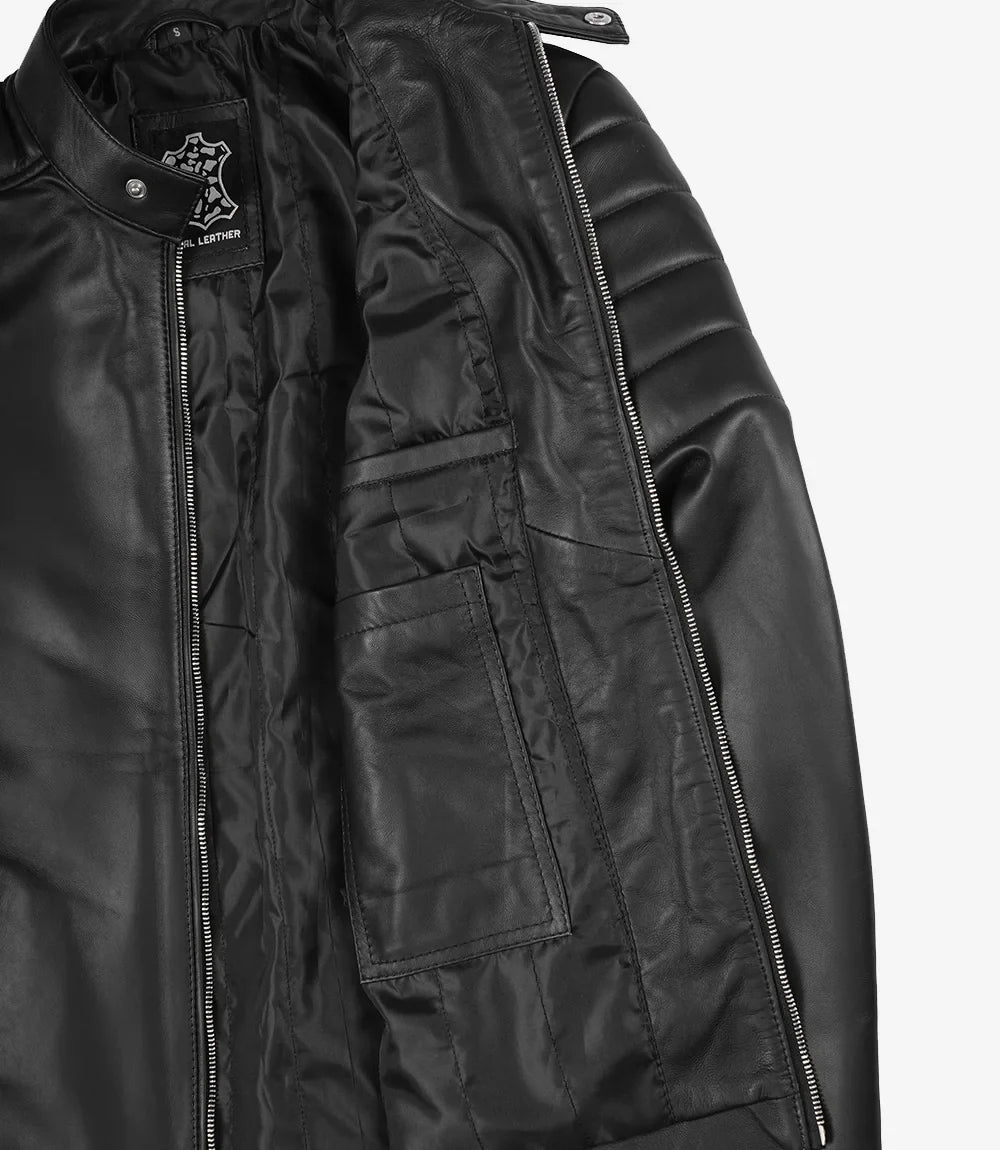 Men's Real Lambskin Leather Black Biker Style Jacket
