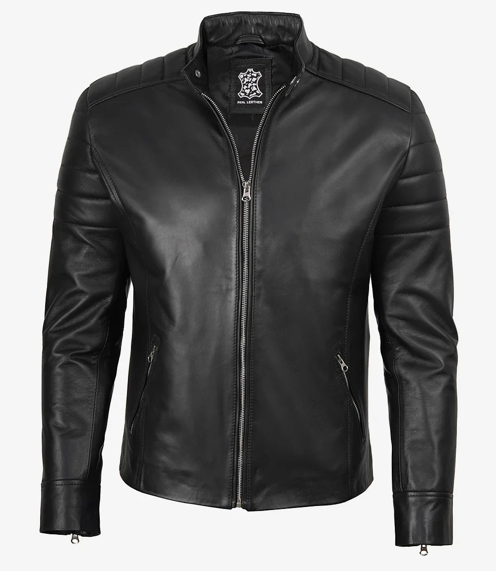Men's Real Lambskin Leather Black Biker Style Jacket