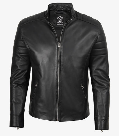 Men's Real Lambskin Leather Black Biker Style Jacket