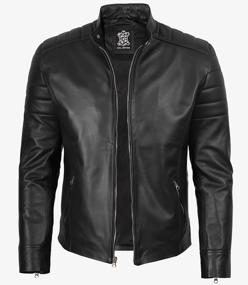 Men's Real Lambskin Leather Black Biker Style Jacket
