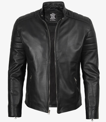Men's Real Lambskin Leather Black Biker Style Jacket