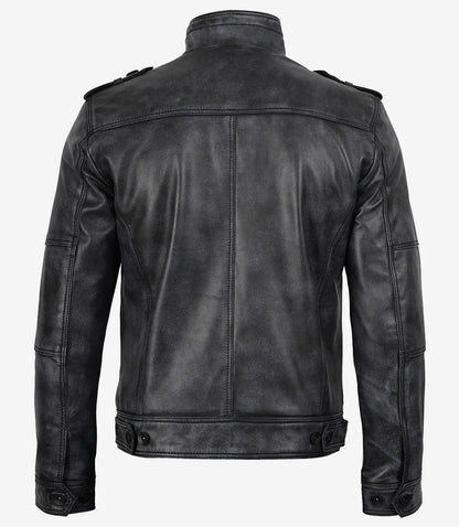Men's Classic Black Leather Biker Style Jacket
