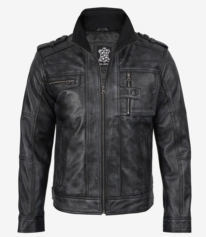 Men's Classic Black Leather Biker Style Jacket