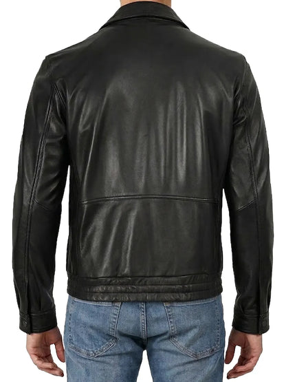 Men’s Black Shirt Collar Style Real Leather Jacket