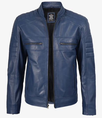 Men's Blue Biker Style Leather Jacket