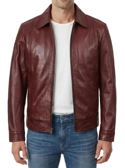 Men's Harrington Burgundy Wax Finish Leather Jacket