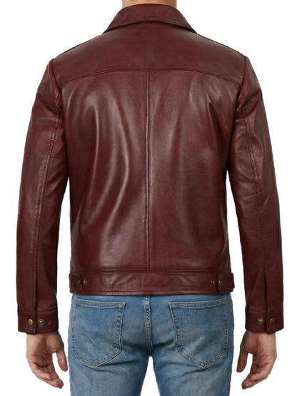 Men's Harrington Burgundy Wax Finish Leather Jacket