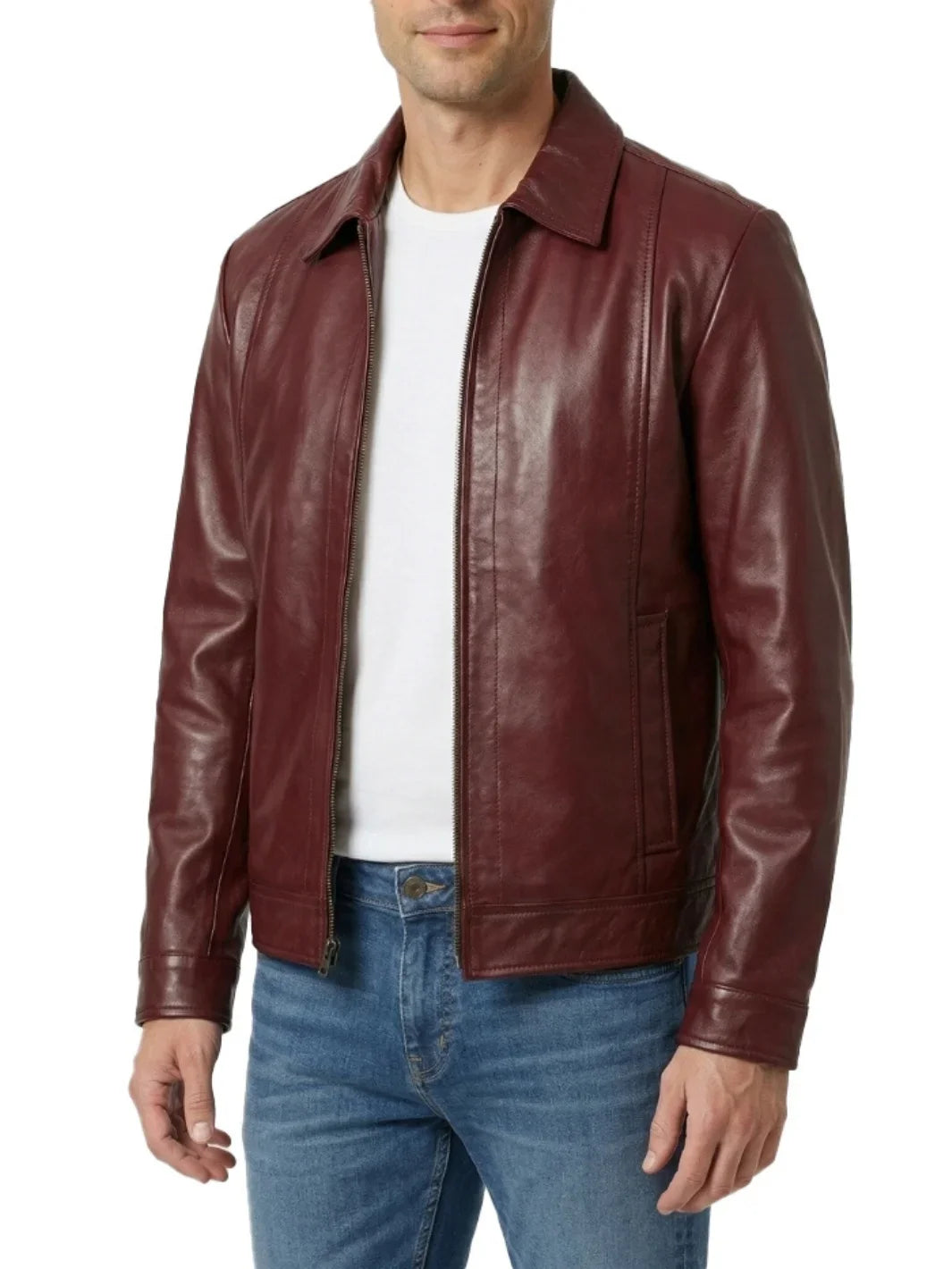 Men's Harrington Burgundy Wax Finish Leather Jacket