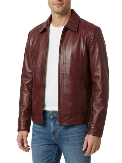 Men's Harrington Burgundy Wax Finish Leather Jacket