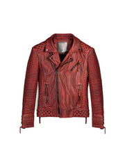 Men Red Waxed Biker Leather Motorcycle Jacket Max Jackets