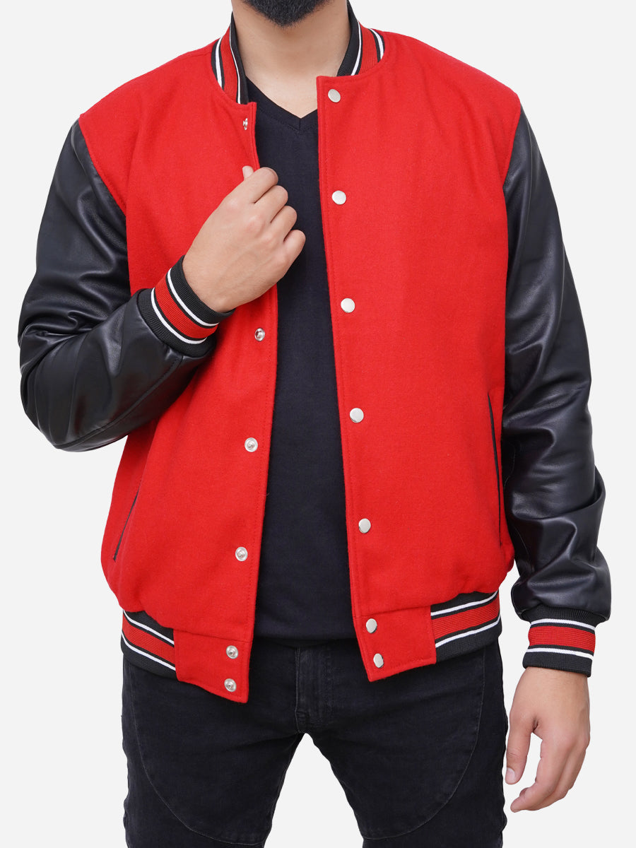 Izael Wool Blended Red and Black Varsity Jacket Max Jackets
