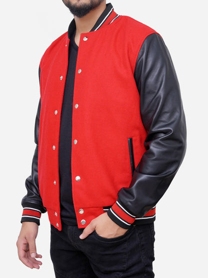 Izael Wool Blended Red and Black Varsity Jacket Max Jackets