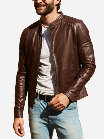 Jackson Casual Brown Leather Motorcycle Jacket Max Jackets