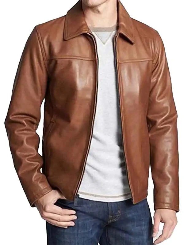 Men Casual Brown Leather Jacket Max Jackets