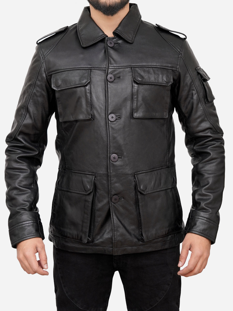Jasiel Classic Sheepskin Vintage Black Leather Jacket Max Jackets