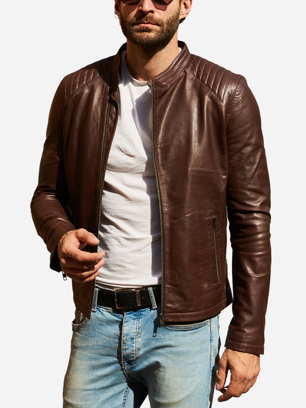 Jackson Casual Brown Leather Motorcycle Jacket Max Jackets