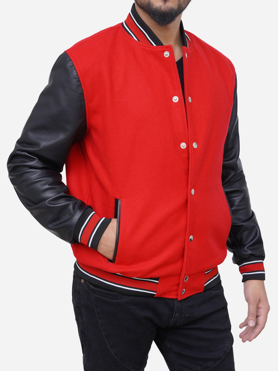 Izael Wool Blended Red and Black Varsity Jacket Max Jackets