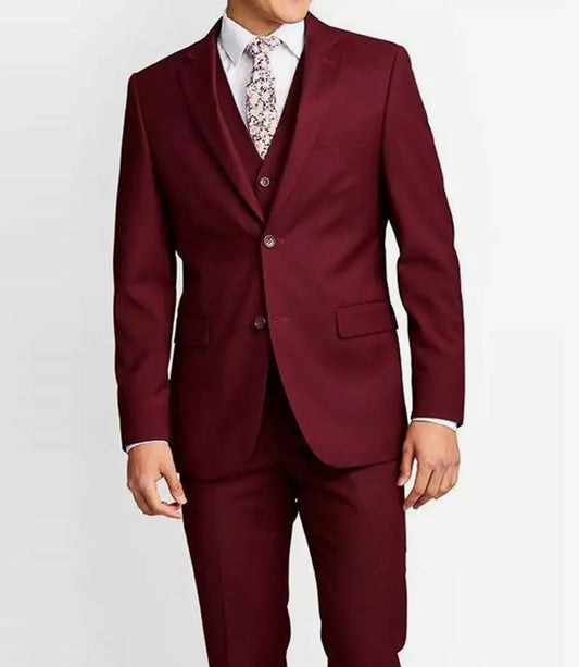 Men's Slim Fit Maroon 3-Piece Suit – Notch Lapel