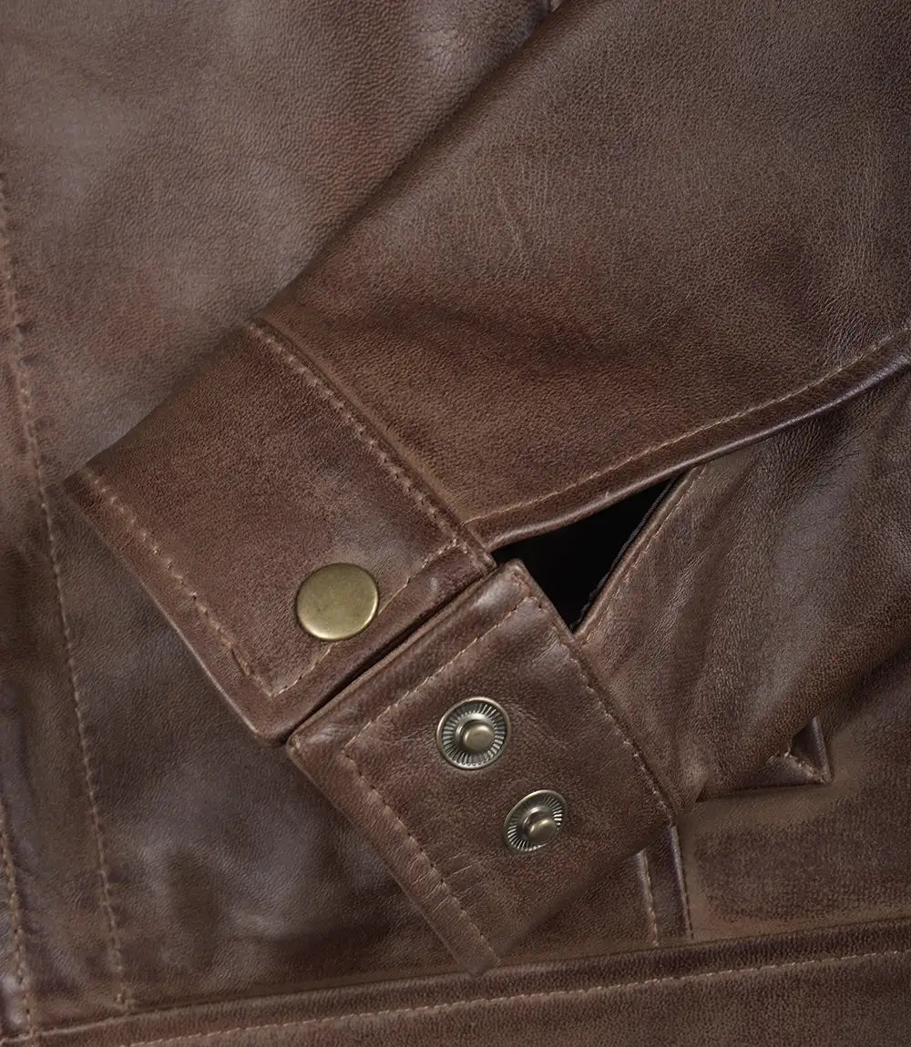 Reeves Mens Shirt Collar Brown Leather Jacket