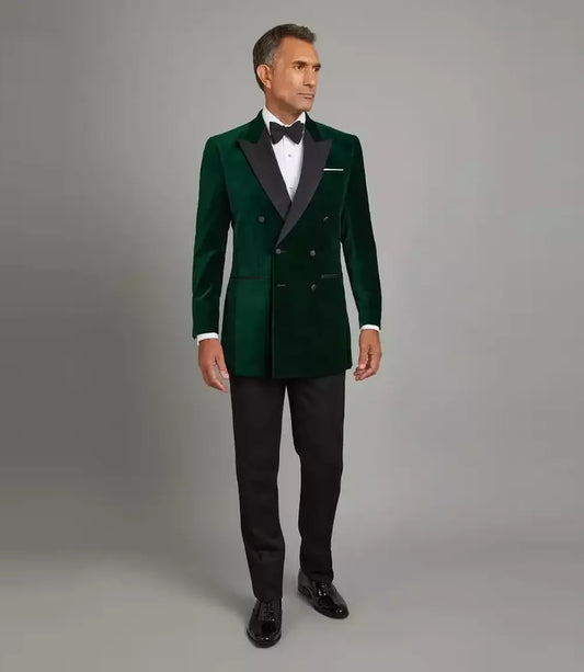 Elvis Men's Green Velvet Double-Breasted Tuxedo with Peak Lapel