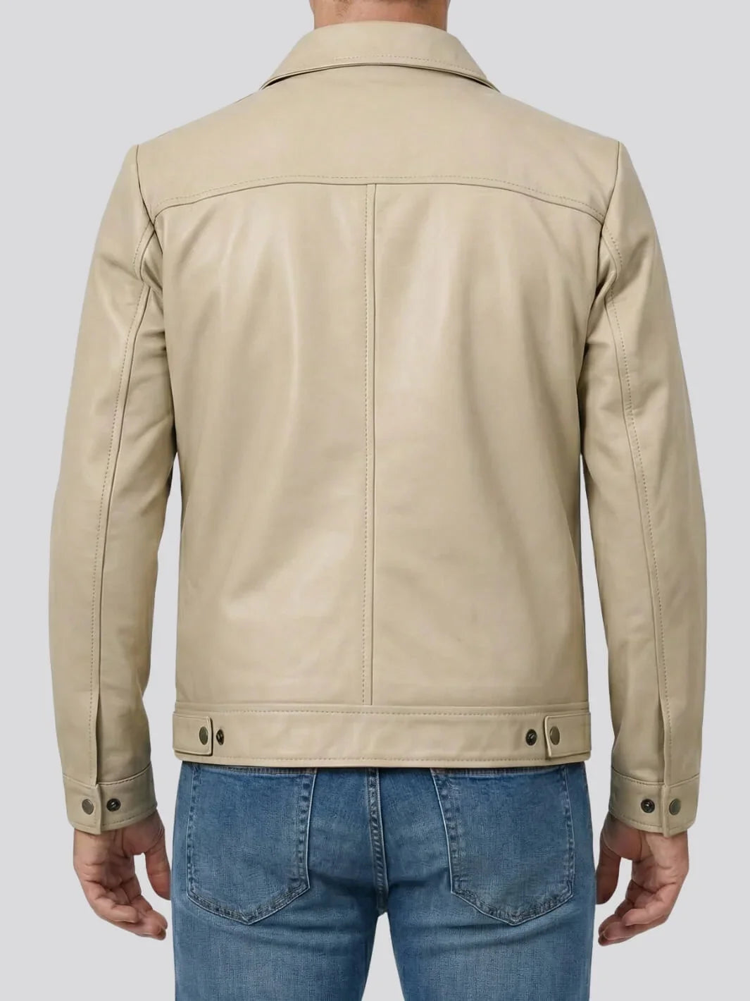 Men's Beige Real Leather Harrington Jacket
