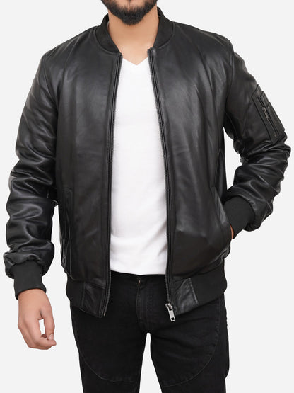 Griffin Black Bomber Leather Jacket Max Jackets