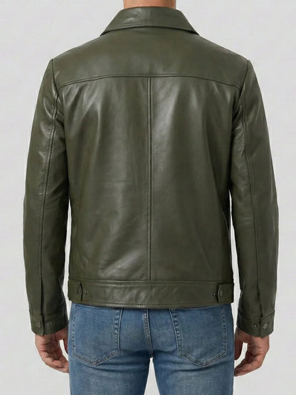 Men's Dark Green Harrington Leather Jacket