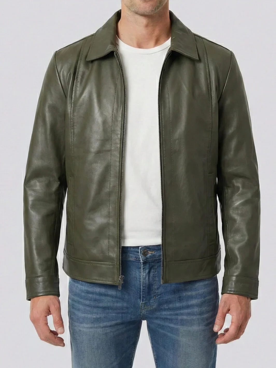 Men's Dark Green Harrington Leather Jacket