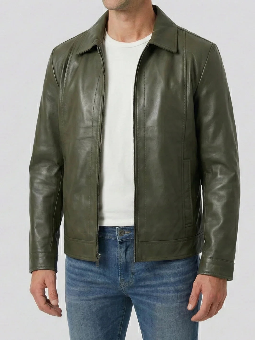 Men's Dark Green Harrington Leather Jacket